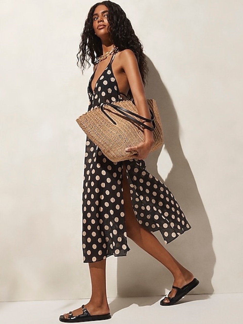 J. Crew S Polka Dot Black And Cream Swim Cover Dress